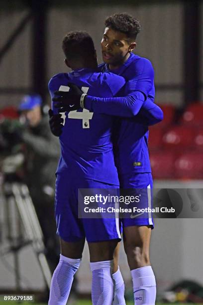 Faustino Aniorin of Chelsea celebrates his goal during the FA Youth Cup match between Chelsea FC and Scunthorpe United on December 15, 2017 in...