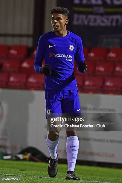 Faustino Aniorin of Chelsea celebrates his goal during the FA Youth Cup match between Chelsea FC and Scunthorpe United on December 15, 2017 in...