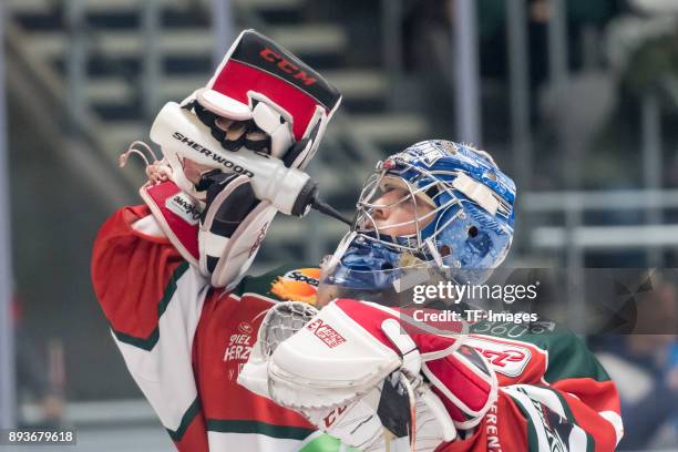 Olivier Roy of Augsburger Panther drinks during the DEL match between Augsburger Panther and Duesseldorfer EG on December 15, 2017 in Augsburg,...