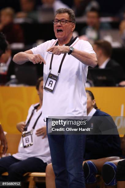 Head coach Oliver Krumbholz of France gesticulated during the IHF Women's Handball World Championship Semi Final match between Sweden and France at...