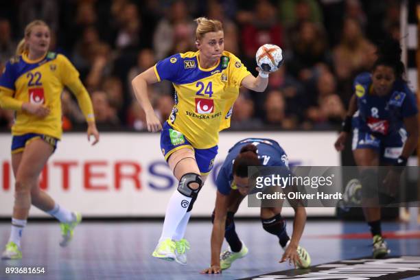 Nathalie Hagman of Sweden in action during the IHF Women's Handball World Championship Semi Final match between Sweden and France at Barclaycard...