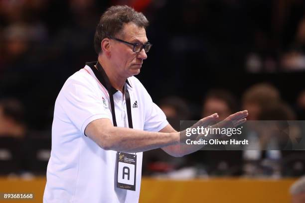 Head coach Oliver Krumbholz of France gesticulated during the IHF Women's Handball World Championship Semi Final match between Sweden and France at...