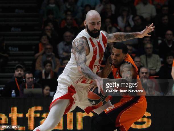 Erick Green, #32 of Valencia Basket competes with Pero Antic, #12 of Crvena Zvezda mts Belgrade during the 2017/2018 Turkish Airlines EuroLeague...