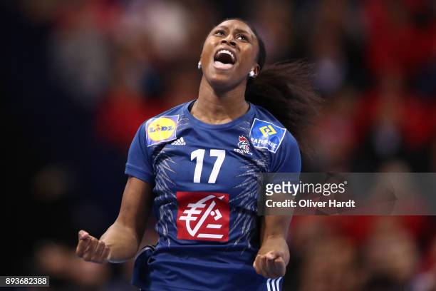 Siraba Dembele of France celebarte during the IHF Women's Handball World Championship Semi Final match between Sweden and France at Barclaycard Arena...