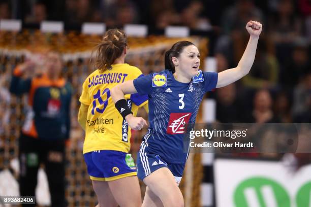 Blandine Dancette of France celebrate during the IHF Women's Handball World Championship Semi Final match between Sweden and France at Barclaycard...