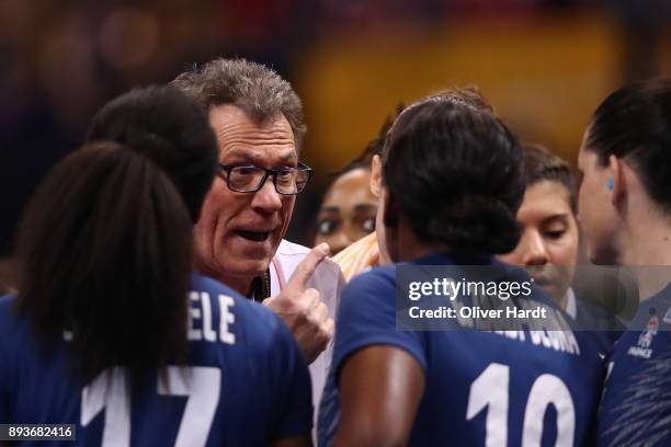 Head coach Oliver Krumbholz of France gesticulated during the IHF Women's Handball World Championship Semi Final match between Sweden and France at...