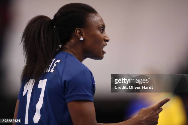 Siraba Dembele of France gesticulated during the IHF Women's Handball World Championship Semi Final match between Sweden and France at Barclaycard...