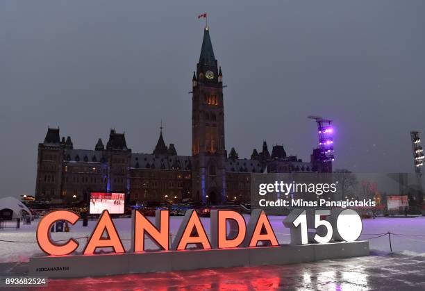 General view from the Centennial Fan Arena on Parliament Hill in advance of the 2017 Scotiabank NHL100 Classic on December 15, 2017 in Ottawa, Canada.