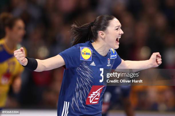 Blandine Dancette of France celebrate during the IHF Women's Handball World Championship Semi Final match between Sweden and France at Barclaycard...