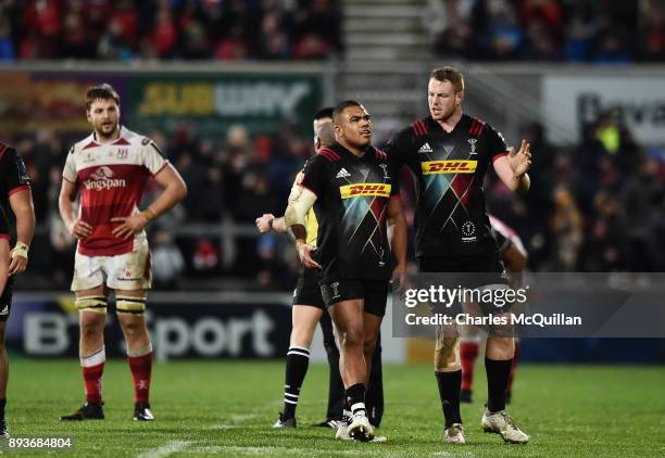 Kyle Sinckler of Harlequins is sin binned during the European Rugby Champions Cup match between Ulster Rugby and Harlequins at Kingspan Stadium on...