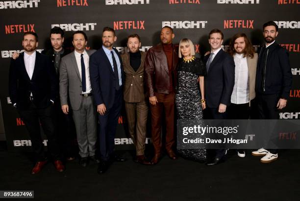 Will Farquarson and Dan Smith of Bastille, producer Eric Newman, director David Ayer, Joel Edgerton, Will Smith, Noomi Rapace, producer Bryan...