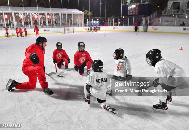 Little Sens Learn to Play take to the ice on Parliament Hill in advance of the 2017 Scotiabank NHL100 Classic on December 15, 2017 in Ottawa, Canada.
