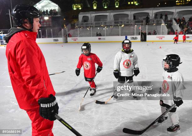 Little Sens Learn to Play take to the ice on Parliament Hill in advance of the 2017 Scotiabank NHL100 Classic on December 15, 2017 in Ottawa, Canada.