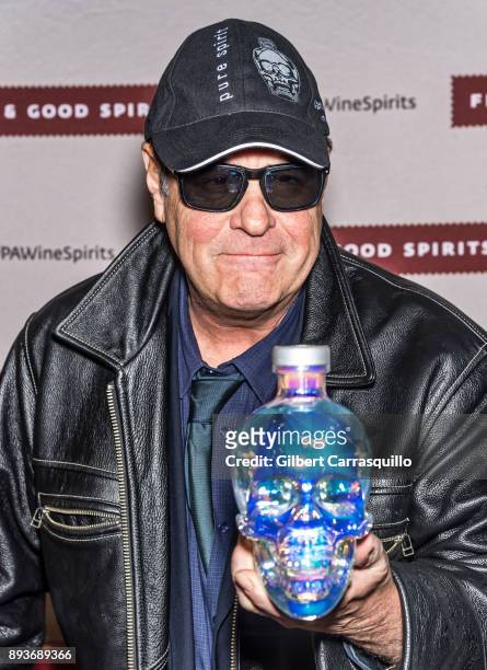 Actor Dan Aykroyd bottles of Crystal Head Vodka at Philadelphia Fine Wine & Good Spirits Store on December 15, 2017 in Philadelphia, Pennsylvania.