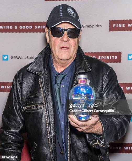 Actor Dan Aykroyd bottles of Crystal Head Vodka at Philadelphia Fine Wine & Good Spirits Store on December 15, 2017 in Philadelphia, Pennsylvania.