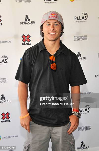 Games Gold Medalist Simon Dumont attends Ryan Sheckler's X Games Celebrity Skins Classic at the Cota de Caza Golf & Racquet Club on July 27, 2009 in...