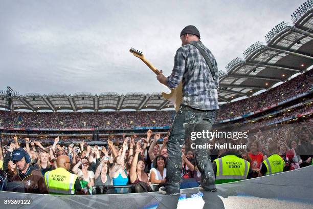 The Edge performs on stage for the second night of U2's 360 Degrees World Tour in their home town at Croke Park on July 25, 2009 in Dublin, Ireland.
