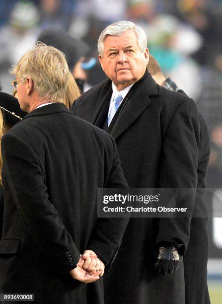 Carolina Panthers owner Jerry Richardson on the field as his team warms up prior to playing the Seattle Seahawks in NFC Divisional Playoff action at...