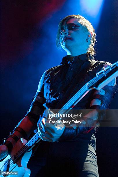 Andy Gerold of Marilyn Manson performs in concert at the Rockstar Energy Drink Mayhem Festival at Verizon Wireless Music Center on July 25, 2009 in...