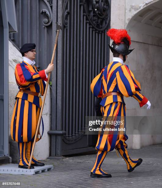 Rom, Vatikan Päpstliche Schweizergarde Zwei Mitglieder der paepstlichen Schweizergarde bewachen den EIngang des Vatikanstaates