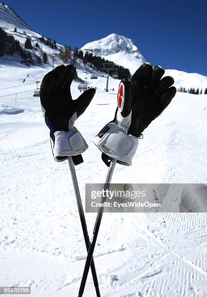 Alpine skiers in Warth am Arlberg, Austria. On March 15, 2009. Warth is famous for its steady high snow level.