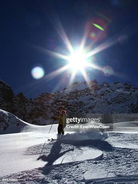 Alpine skiers in Warth am Arlberg, Austria. On March 15, 2009. Warth is famous for its steady high snow level.