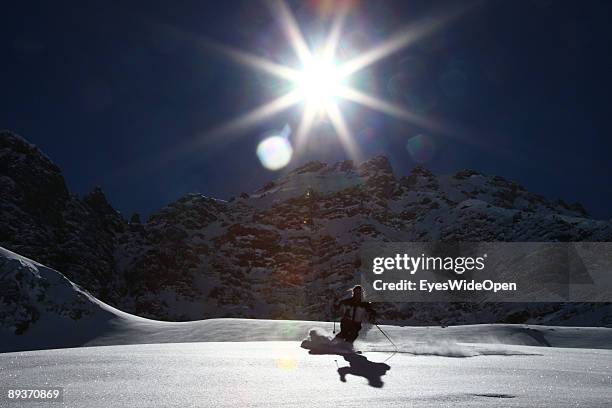 Alpine skiers in Warth am Arlberg, Austria. On March 15, 2009. Warth is famous for its steady high snow level.