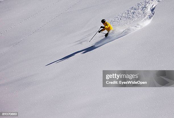 Alpine skiers in Warth am Arlberg, Austria. On March 15, 2009. Warth is famous for its steady high snow level.