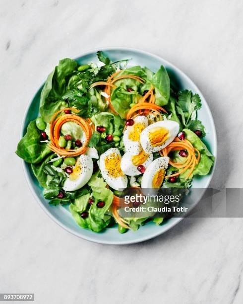 fresh salad with boiled eggs - hard boiled eggs stock pictures, royalty-free photos & images