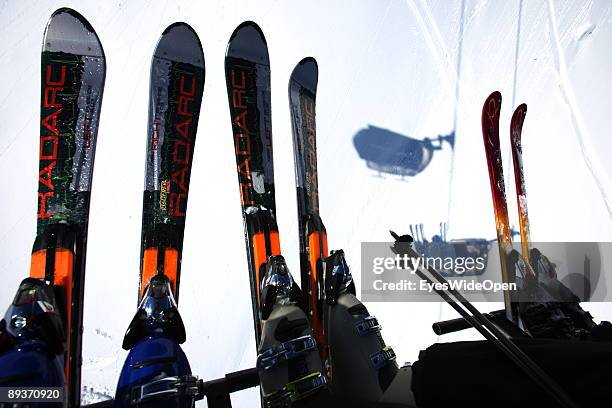 Alpine skiers on March 15, 2009 in Warth am Arlberg, Austria. Warth is famous for its steady high snow level.