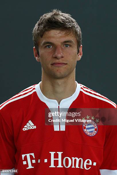 Thomas Mueller of German Bundesliga first division soccer club Bayern Muenchen poses for a picture during the team presentation for the upcoming...