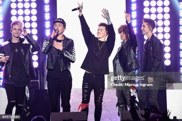 Why Don't We performs onstage during Power 96.1s Jingle Ball 2017 Presented by Capital One at Philips Arena on December 15, 2017 in Atlanta, Georgia.