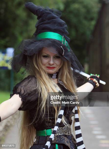 Carole Bohanan, winner of the auditions for the role of a resident witch, poses for photographs at Wookey Hole Caves on July 28, 2009 in Wells,...