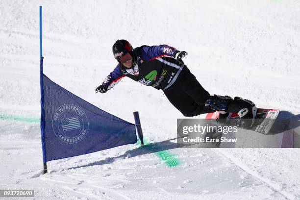 Mike Schultz competes in the adaptive banked slalom final during Day 3 of the Dew Tour on December 15, 2017 in Breckenridge, Colorado.