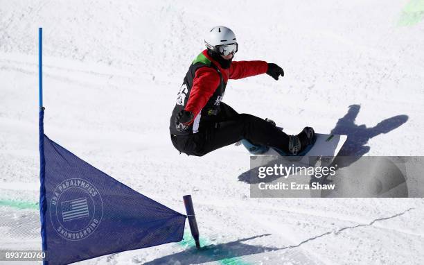 Evan Strong competes in the adaptive banked slalom final during Day 3 of the Dew Tour on December 15, 2017 in Breckenridge, Colorado.