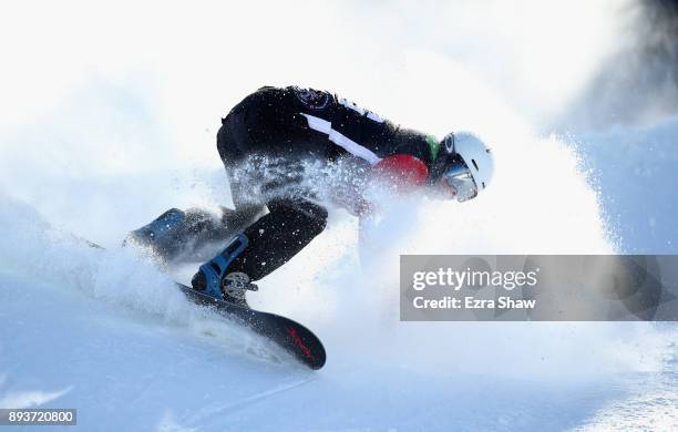 Evan Strong loses his balance in the adaptive banked slalom final during Day 3 of the Dew Tour on December 15, 2017 in Breckenridge, Colorado.