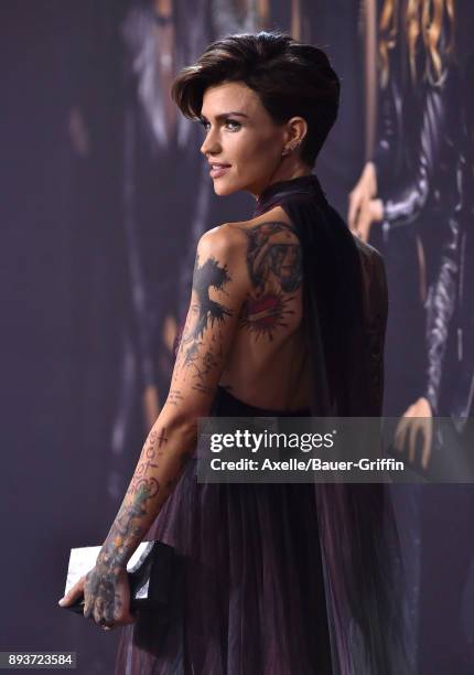 Actress Ruby Rose arrives at the premiere of Universal Pictures' 'Pitch Perfect 3' at Dolby Theatre on December 12, 2017 in Hollywood, California.