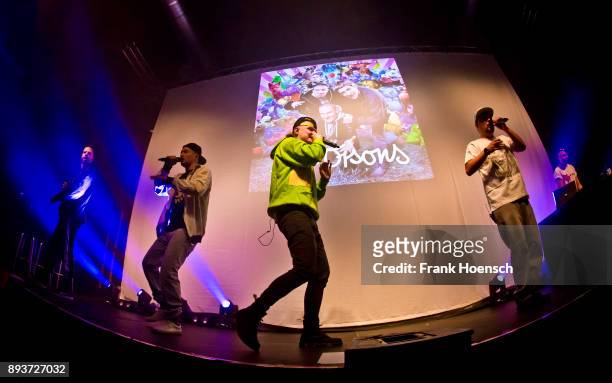 Tua, Kaas, Maeckes and Bartek of the German band Die Orsons perform live on stage during a concert at the Huxleys on December 15, 2017 in Berlin,...