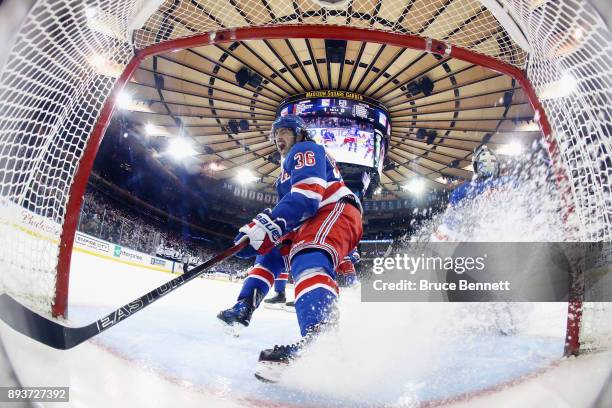 Mats Zuccarello of the New York Rangers reacts after the Rangers give up a second period goal to Marian Gaborik of the Los Angeles Kings at Madison...