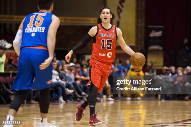 Ryan Arcidiacono of the Windy City Bulls handles the ball against the Canton Charge on December 15, 2017 at the Canton Memorial Civic Center in...