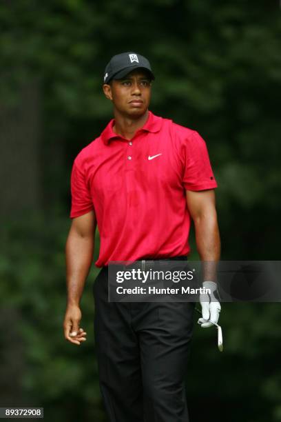 Tiger Woods looks on during the final round of the AT&T National hosted by Tiger Woods at Congressional Country Club on July 5, 2009 in Bethesda,...