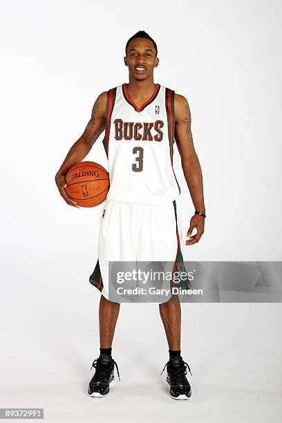 Brandon Jennings drafted 10th overall in the 2009 NBA Draft by the Milwaukee Bucks poses for a portrait on July 8, 2009 in Milwaukee, Wisconsin. NOTE...