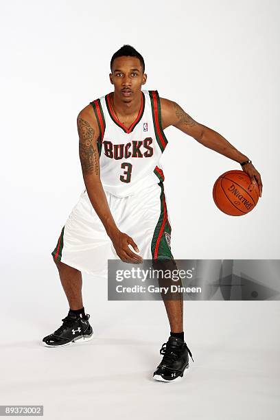 Brandon Jennings drafted 10th overall in the 2009 NBA Draft by the Milwaukee Bucks poses for a portrait on July 8, 2009 in Milwaukee, Wisconsin. NOTE...