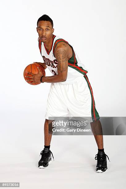 Brandon Jennings drafted 10th overall in the 2009 NBA Draft by the Milwaukee Bucks poses for a portrait on July 8, 2009 in Milwaukee, Wisconsin. NOTE...