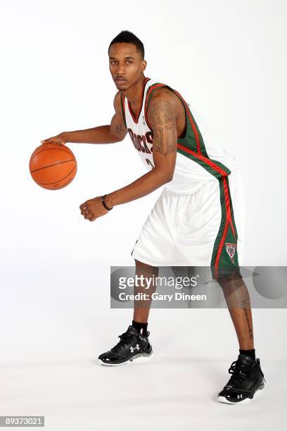Brandon Jennings drafted 10th overall in the 2009 NBA Draft by the Milwaukee Bucks poses for a portrait on July 8, 2009 in Milwaukee, Wisconsin. NOTE...