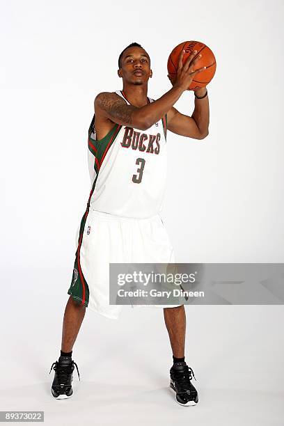 Brandon Jennings drafted 10th overall in the 2009 NBA Draft by the Milwaukee Bucks poses for a portrait on July 8, 2009 in Milwaukee, Wisconsin. NOTE...