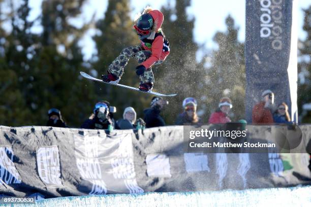 Chloe Kim of the United States competes in the Women's Pro Snowboard Superpipe Final during Day 3 of the Dew Tour on December 15, 2017 in...