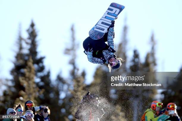 Arielle Gold of the United States competes in the Women's Pro Snowboard Superpipe Final during Day 3 of the Dew Tour on December 15, 2017 in...