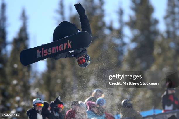 Markus Malin of Finland competes in the Men's Pro Snowboard Superpipe Final during Day 3 of the Dew Tour on December 15, 2017 in Breckenridge,...