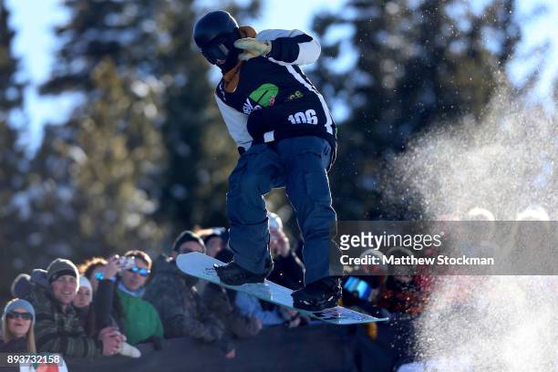 Greg Bretz of the United States competes in the Men's Pro Snowboard Superpipe Final during Day 3 of the Dew Tour on December 15, 2017 in...